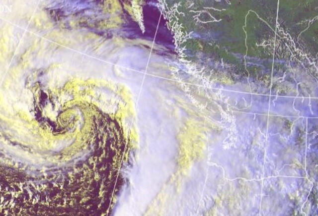 Satellite photo of BC coastal storm
