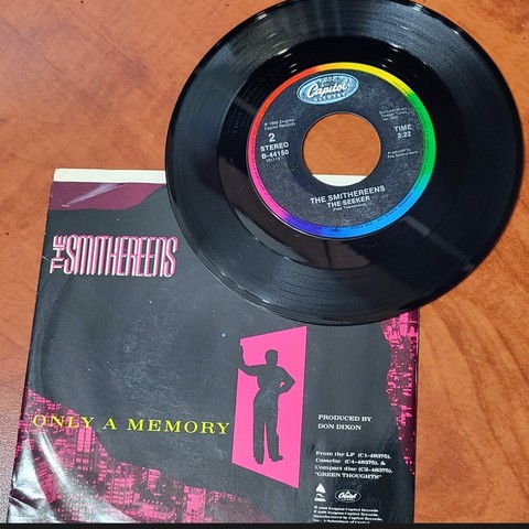 Back cover of Smithereens' Only a Memory 45 and the record out, showing the b-side of The Seeker, originally by the Who