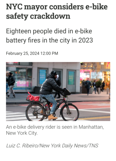 18 people died in lithium-ion bike battery fires in New York City in 2023.