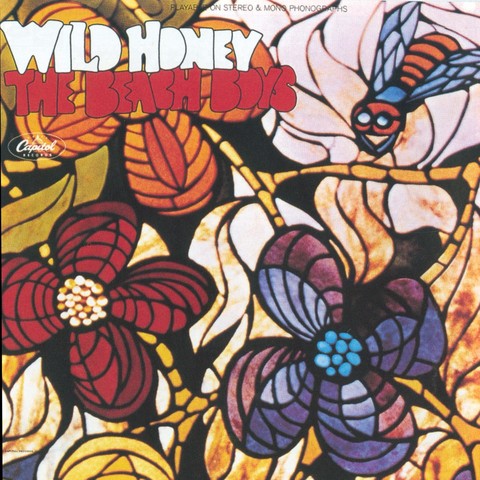The cover to the 1967 masterpiece 'Wild Honey' by the Beach Boys. It's flowers and bees that look like stained glass almost, really cool art. Wild Honey is at the top in white almost block/bubble letters, 'The Beach Boys' underneath that in red-orange.
