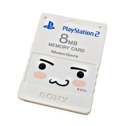The Premium Series Doko Demo Issyo SCPH/-10020 KA White memory card for the PlayStation 2. It's white, has the Sony PS2 branding, says 8MB memory card MagicGate. 