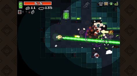 Another level of Nuclear Throne, darker green color, character is shooting a green laser. The weapons are awesome. 