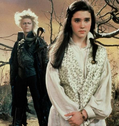 David Bowie standing behind Jennifer Connelly in Labyrinth